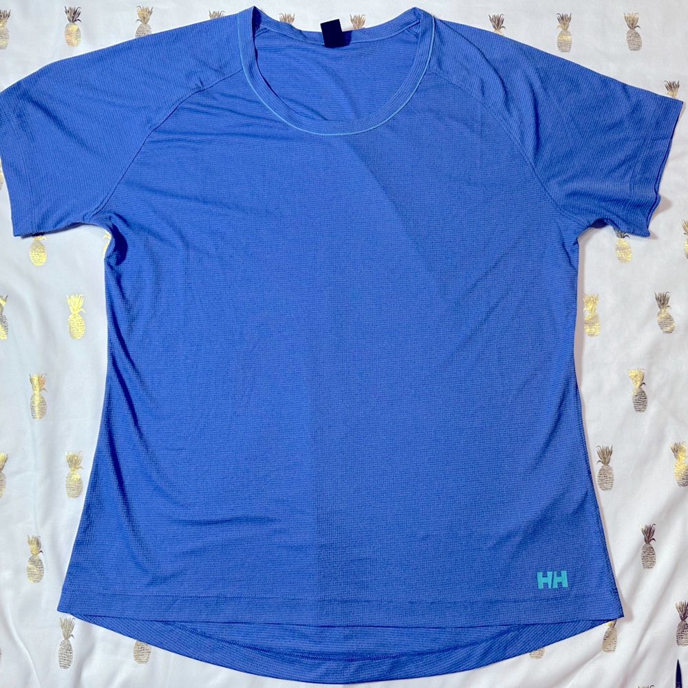 Helly Hanson Ladies Blue Performance/Tech Shirt Sz Large, Hi/Lo hem EUC So Soft!